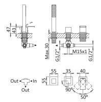 Смеситель на борт ванны с выдвижным душем и переключателем  PORTA-BVDM3-SS Sunset ручка  Sunset Cezares