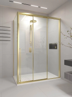 Душевой угол раздвижной 1500х1000x2000 цвет профиля Золото брашинг стекло прозрачное PR3/R-SP-150100-01-G-C4 Premium Veconi